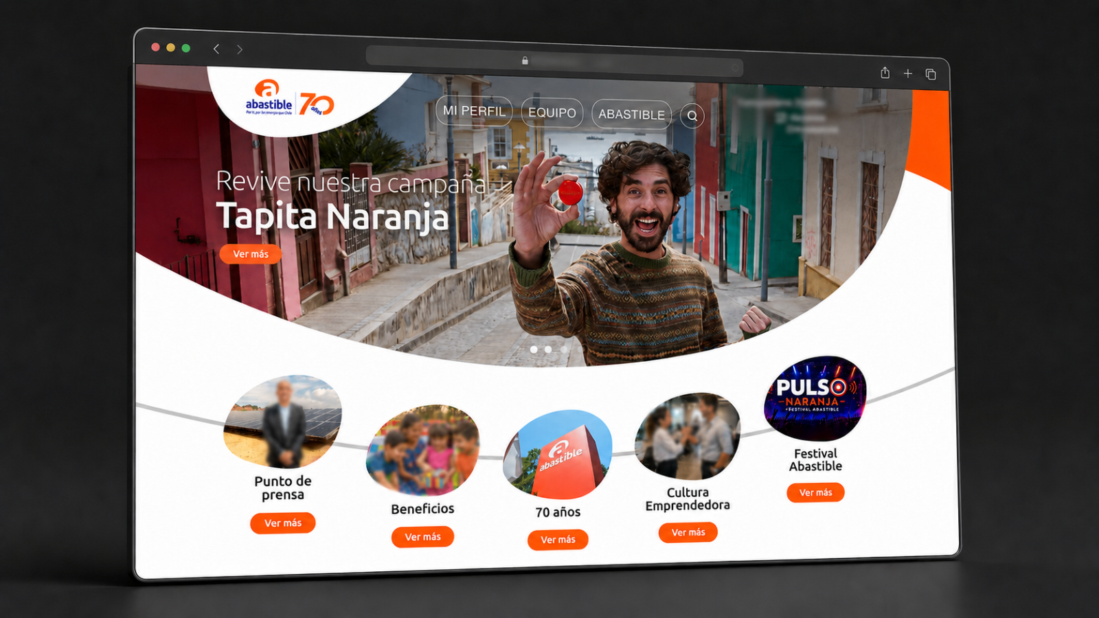 Mockup anonimizado de la experiencia de intranet desarrollada para Abastible